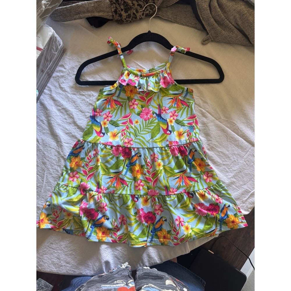 Tommy Bahama Toddler Girls Tropical Parrot and Floral Print Tiered Sundress Size